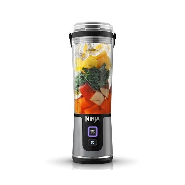Ninja Blast Blender portable, 530 ml, couvercle résistant aux fuites et bec verseur, mini mixeur sans fil puissant, rechargea...