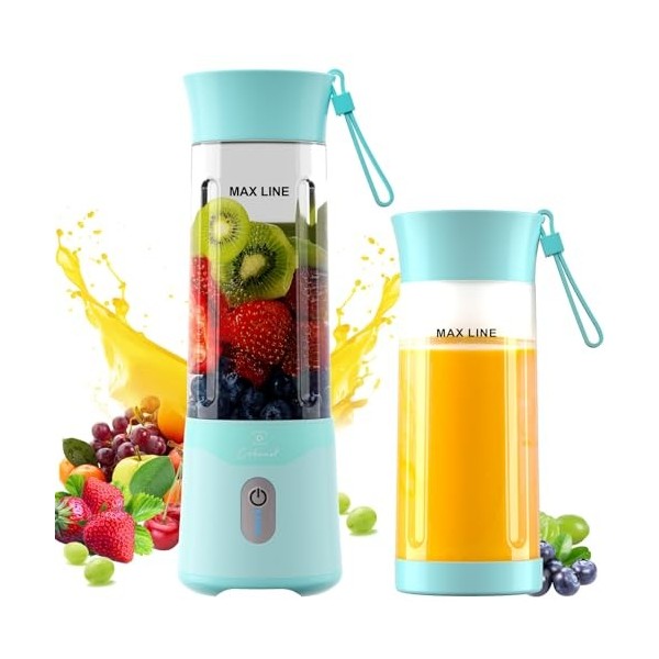COKUNST Mixeur Portable pour Smoothies et Shakes, Mélangeur Personnel 530ml avec Couvercle de Base, Mini Blender Rechargeable
