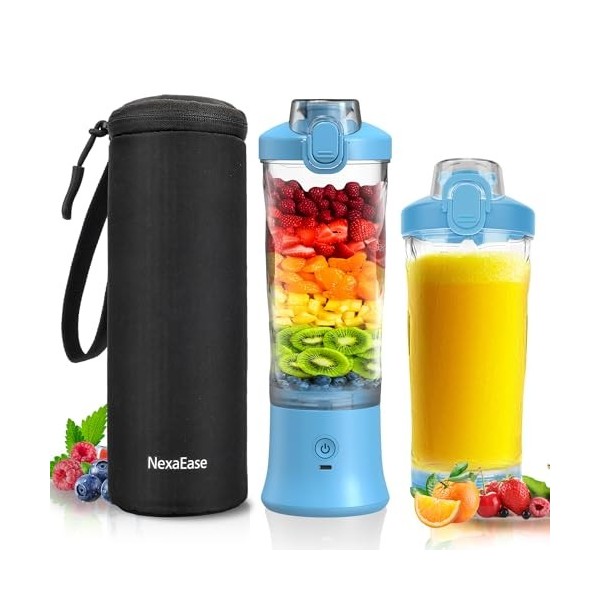 Mini mélangeur personnel portable avec manchon isotherme pour milkshakes et smoothies – Mini mélangeur de 591 ml avec 6 lames