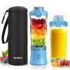 Mini mélangeur personnel portable avec manchon isotherme pour milkshakes et smoothies – Mini mélangeur de 591 ml avec 6 lames