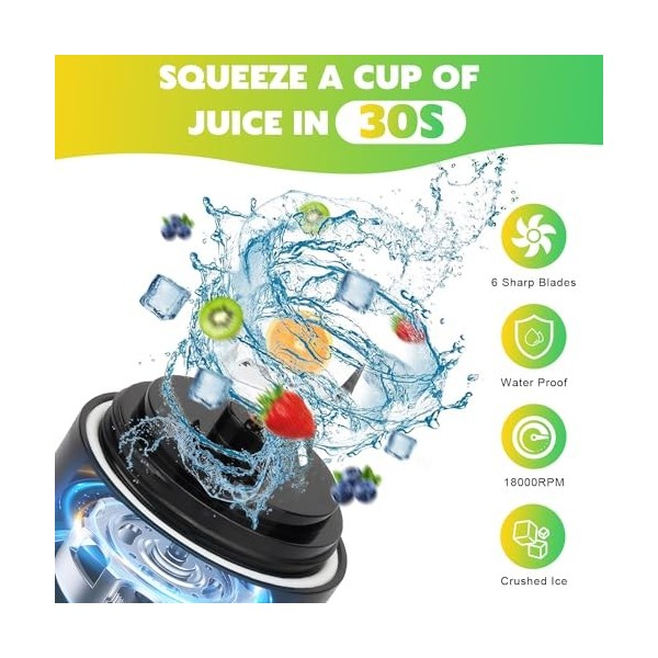 Mini mélangeur personnel portable avec manchon isotherme pour milkshakes et smoothies – Mini mélangeur de 591 ml avec 6 lames