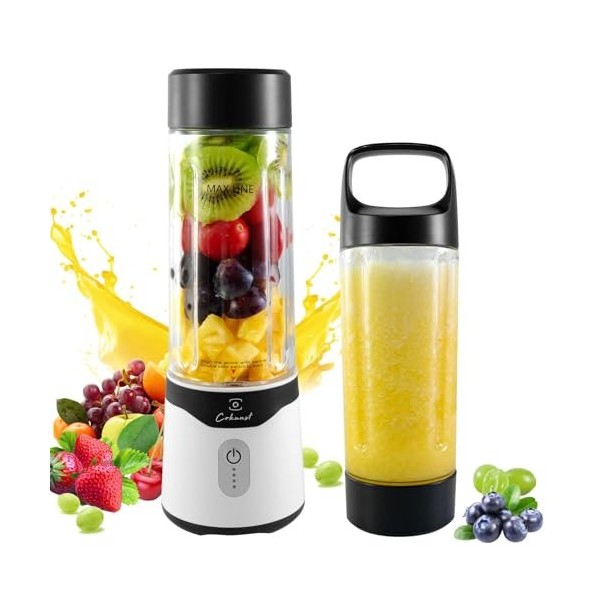 COKUNST Mixeur Portable pour Smoothies et Shakes, 530ML Rechargeable Type C Mini Blender avec 6 Lames, 4000mAh Blender Mixeur