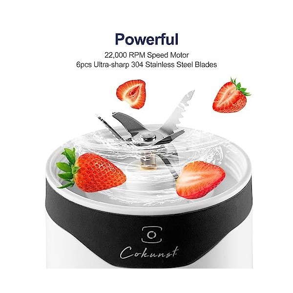 COKUNST Mixeur Portable pour Smoothies et Shakes, 530ML Rechargeable Type C Mini Blender avec 6 Lames, 4000mAh Blender Mixeur