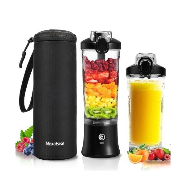 Mixeur personnel portable avec manchon isotherme pour shakes et smoothies – Mini mixeur de 600 ml avec 6 lames, couvercle de 