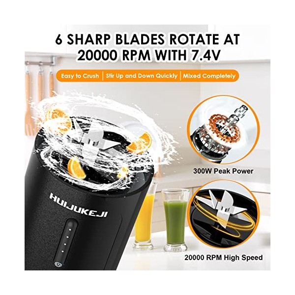 QYCHHJ Mixeur portable de 425,2 g pour shakes et smoothies, mini mélangeur avec 6 lames, chargeur magnétique pour nourriture 