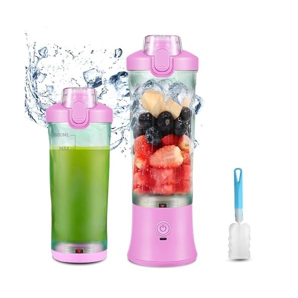 TOPESCT Mixeur Portable 600 ml pour Shakes et Smoothies - Mini Mixeur Smoothie avec 6 Lames Ultra-tranchantes et Batterie Rec