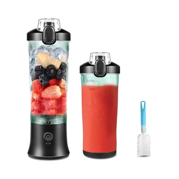 TOPESCT Mixeur Portable 600 ml pour Shakes et Smoothies - Mini Mixeur Smoothie avec 6 Lames Ultra-tranchantes et Batterie Rec...