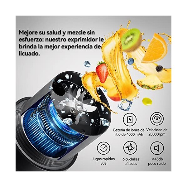 SESOCSEO Mixeur Portable, Smoothie Mixer de 460 ml avec Batterie Rechargeable 4000mAh, Mini Mixeur avec Paille en Silicone, C