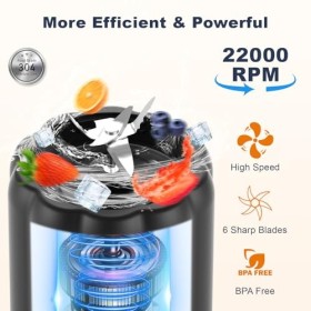 COKUNST Blender Portable pour Shakes et Smoothies, 22000 TR/min Puissant Mixeur Smoothie avec 6 Lames, 500 ml Mini Mixeur ave