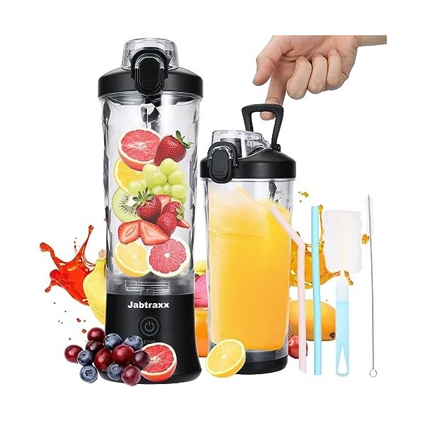 Jabtraxx Mixeur portable Smoothie Maker, USB rechargeable 4000 mAh Mini blender personnel pour shakes et smoothies, 600 ml, g