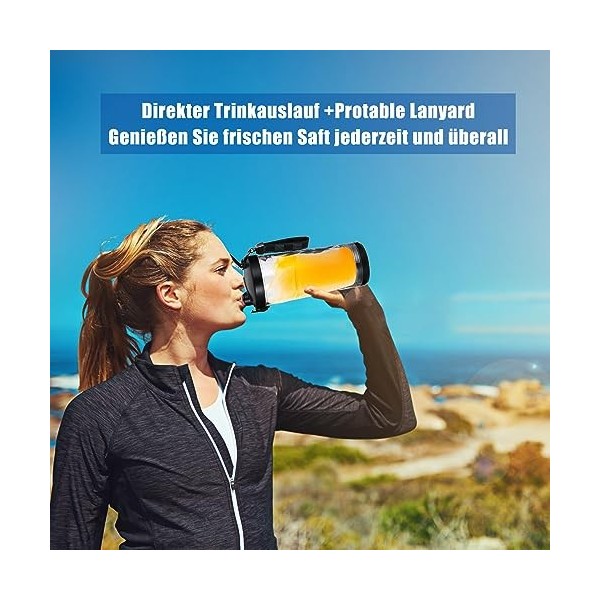 Jabtraxx Mixeur portable Smoothie Maker, USB rechargeable 4000 mAh Mini blender personnel pour shakes et smoothies, 600 ml, g