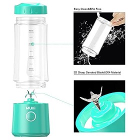 Mulli Mixeur portable rechargeable par USB pour smoothies et milkshakes, mini mélangeur avec six lames pour nourriture pour b