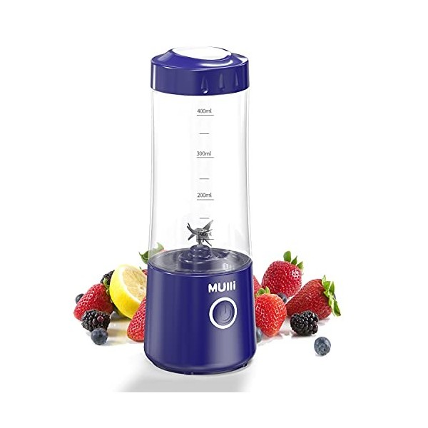 Mélangeur portable Mulli, mélangeur personnel rechargeable USB-C 14 oz pour smoothie et shakes, mini mélangeur avec six lames