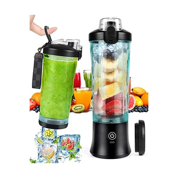 Dreamhigh® Blender Portable, 600ml Blender Smoothie avec 6 Lames, 4000mAh Fresh Juice Blender Donne 20 Tasses de Jus pour Voy