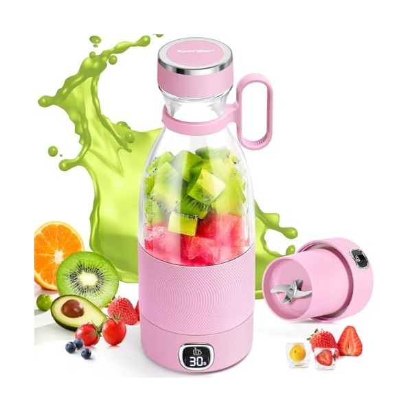 Mixeur Portable, Mini Blenders de 350ml avec Affichage Led Intelligent, Blender Smoothie Rechargeable par Usb Pour le Fitness