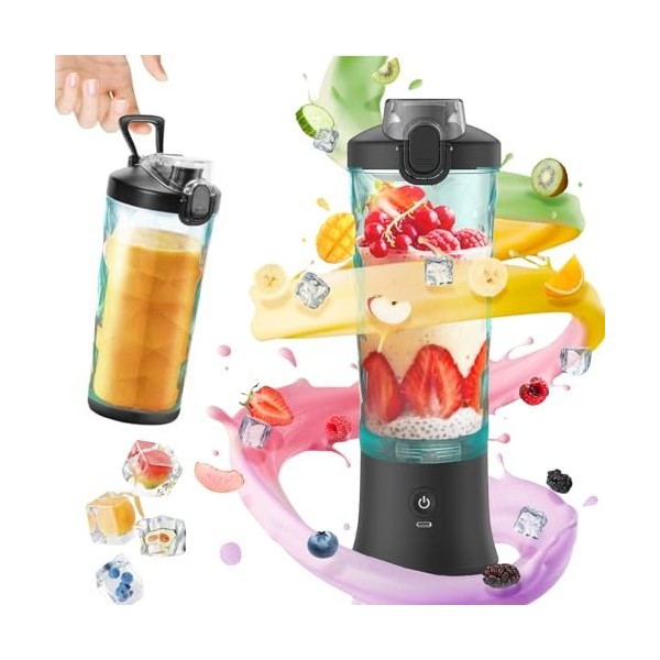 Idota 600 ml Mixeur Portable Blender Smoothie avec 6 Lames, USB Rechargeable Blender Portable pour Salle de Sport, Bureau, Ca