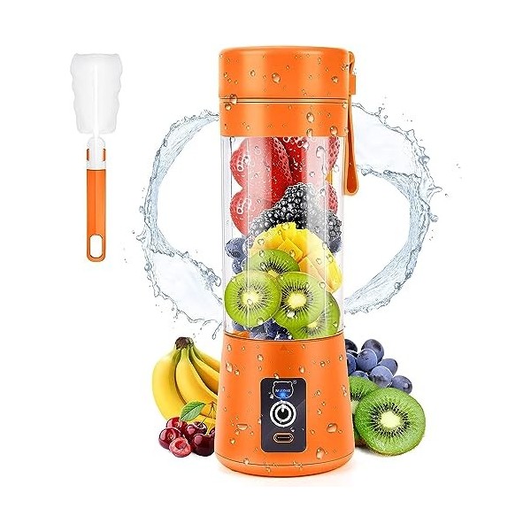 MIAOKE Mixeur portable pour smoothie, mixeur personnel avec 6 lames en 3D, presse-agrumes rechargeable par USB, pour maison, 