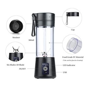 Mixeur Portable, Mixeur électrique USB, Mini Mélangeur Portable pour Shakes et Smoothies, jus, 380 ml, 6 lames idéales pour M