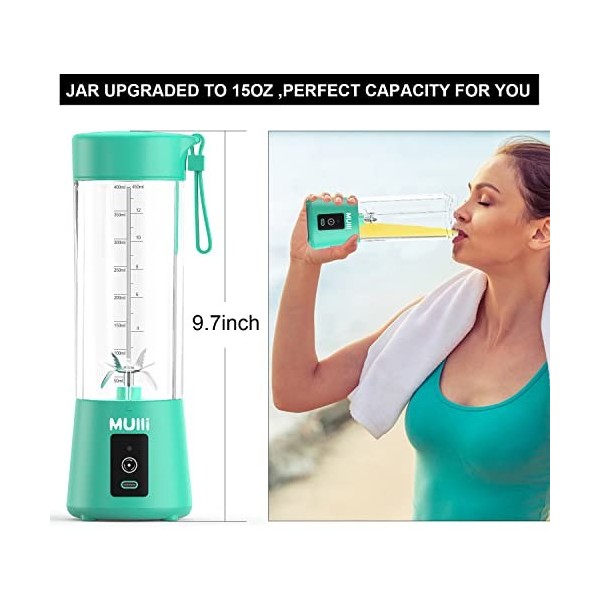 Mulli Mini mélangeur portable, 425,2 g pour smoothies et milkshakes, presse-agrumes USB pour aliments pour bébés, salle de sp