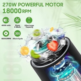 Mixeur à smoothie - 600 ml - Portable - Pour shakes et smoothies - Avec 6 lames ultra tranchantes - Forte puissance de coupe 