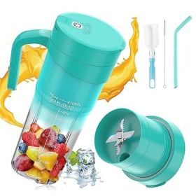 Mélangeur portable, 470 ml Mini mixeur USB rechargeable avec 6 lames et brosse mélangeur personnel pour smoothies, fruits et 