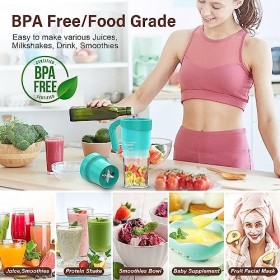 Mélangeur portable, 470 ml Mini mixeur USB rechargeable avec 6 lames et brosse mélangeur personnel pour smoothies, fruits et 