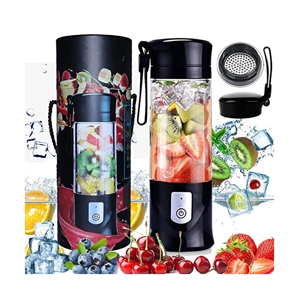 Portable Mixeur des Fruits Rechargeable USB,Mini Blender pour Smoothie, Milk-shake,Jus de fruits,Blender Portable 350-420ml 6...