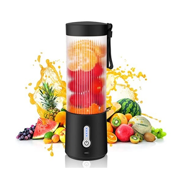 Rainpal Mixeur Portable, 450mL USB Rechargeable Portable Blender avec 6 Lames, Blender Portable sans BPA pour Shakes et Smoot
