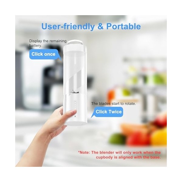 SH-RuiDu Mixeur personnel de 450 ml, mini mélangeur à smoothie portable, rechargeable par USB, sans fil, avec 6 lames puissan