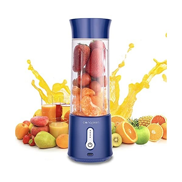 Mini blender portable – Mixeur personnel dextérieur avec couvercle de poignée – Grande capacité 4000 mAh avec chargement USB