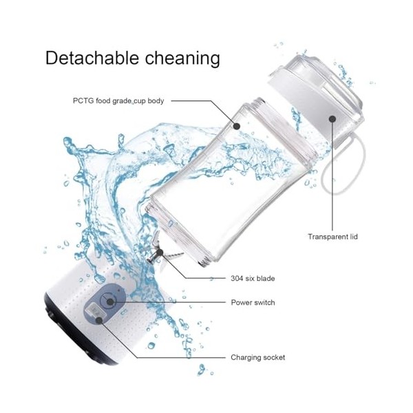 Mini mixeur portable 380 ml - Mélangeur électrique avec 6 lames en acier inoxydable - Blender portable rechargeable pour cuis