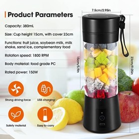 Mixeur Portable pour Smoothie, 380ml Mixeur Portable pour Shakes et Smoothies Mini Mixeur Smoothie, avec Bouteille en Verre, 