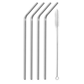 Lacor 69338 Lot de 4 pailles + brosse de nettoyage en acier inoxydable 18/10 - Passe au lave-vaisselle