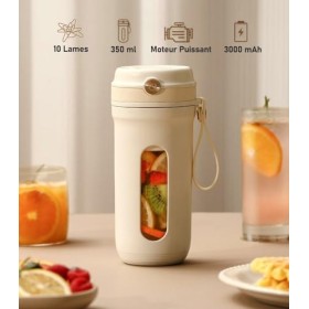 Mixeur Portable de 350 ml, Mini Melangeur à Jus Smoothie 10 Lames, Coupe de Jus Rechargeable USB-C 3000mAh Pour Sport, Gymnas