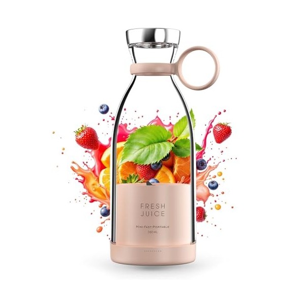 Mini mélangeur portable pour jus frais et smoothies - 350 ml - Mini mélangeur rechargeable avec chargement sans fil et couver