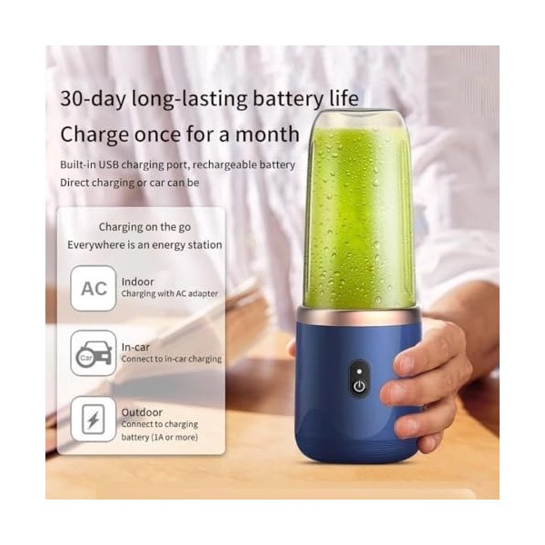 Yuehuamech Mini mixeur portable USB avec une tasse à jus de fruits et smoothies, 6 lames de 450 ml, mélangeur électrique port