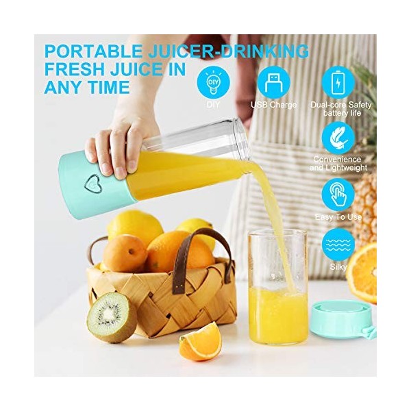 Podazz - Mixeur portable de taille personnelle pour milkshakes et smoothies - Rechargeable par USB - 6 pièces en acier inoxyd