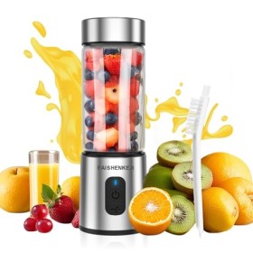 Mixeur Smoothie Maker To Go : récipient en verre de 400 ml Mini blender avec 6 lames de puissance améliorées, rechargeable pa