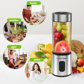 Mixeur Smoothie Maker To Go : récipient en verre de 400 ml Mini blender avec 6 lames de puissance améliorées, rechargeable pa