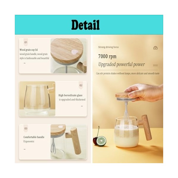 Tasse mélangeur automatique de 400 ml, gobelet mélangeur électrique, gobelet mélangeur automatique, verre borosilicate élevé 