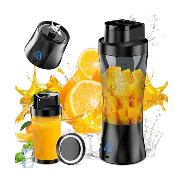 HUIJUTCHEN Mélangeur personnel pour milkshakes et smoothies, mélangeur à smoothie de 600 ml, mélangeur portable avec tasses à
