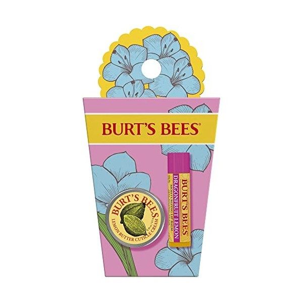 Coffret cadeau Burts Bees pour les lèvres et les mains, baume à lèvres au fruit du dragon et citron et mini crème pour cutic