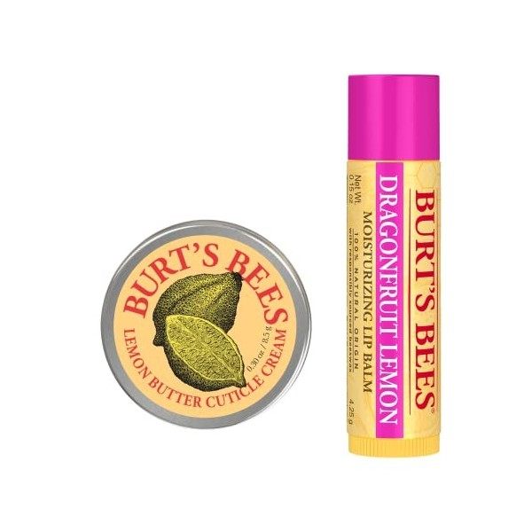 Coffret cadeau Burts Bees pour les lèvres et les mains, baume à lèvres au fruit du dragon et citron et mini crème pour cutic