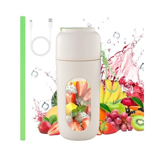 Mixeur Portable, Blender Électrique, Mixeur Smoothie, 350ml Blender Mixeur, Blender Smoothie, Rechargeable Mélangeur avec 12 