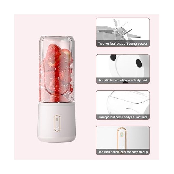 Nicoone Mini mélangeur portable de 500 ml - Rechargeable par USB - Pour cuisine, salle de sport, bureau, voyage