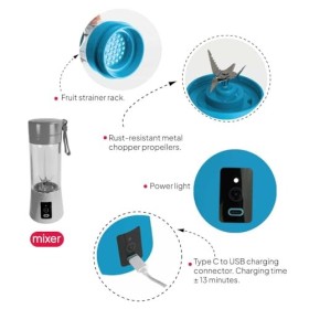 OcioDual Mélangeur Portable pour Smoothies, Milkshakes, Cocktails, Shakes Protéinés, Mélangeur de Jus 380ML, Rechargeable USB