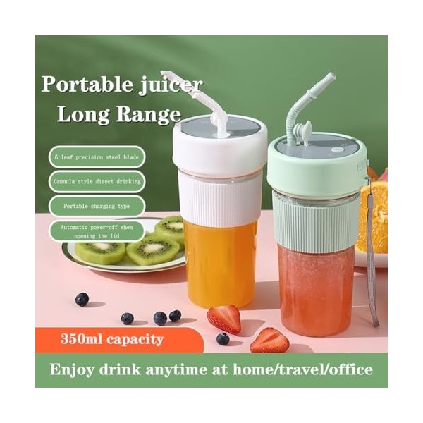 Crevyteg Mini mélangeur portable, 355,4 g, rechargeable par USB, multifonction, avec couvercle, pour voyage, cuisine, camping