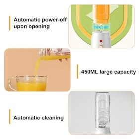 Mixeur Portable, 450ML Mini Blender Gobelet USB, Petit Mélangeur de Jus à 2 Bouteilles avec Fonction de Nettoyage Automatique