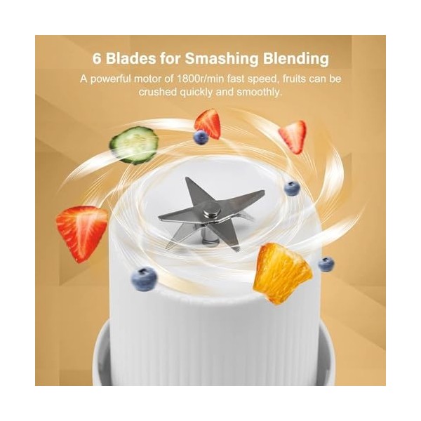 Mini mélangeur portable sans fil de 350 ml avec six lames, mini mélangeur portable pour smoothies et milkshakes