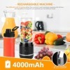 Blender portable pour les shakes et smoothies Blender Personal Juicer USB rechargeable 4000mAh Grande Batterie Blades en acie